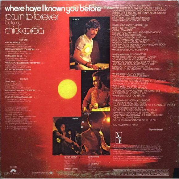 Where Have I Known You Before. Return to Forever LP Chick Corea Vinyl - Picture 2 of 2